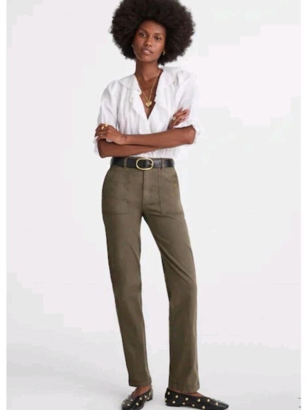 Madewell FLAW Utility Straight Leg Pants Womens 32 Faded Olive Stretch NX472